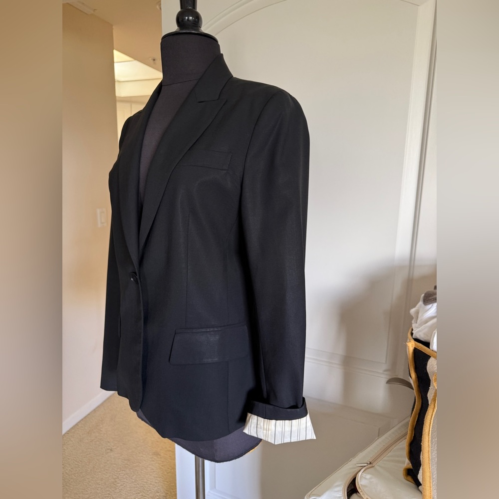 Theory Black Wool Blazer Tailored Single Button Jacket Size 8